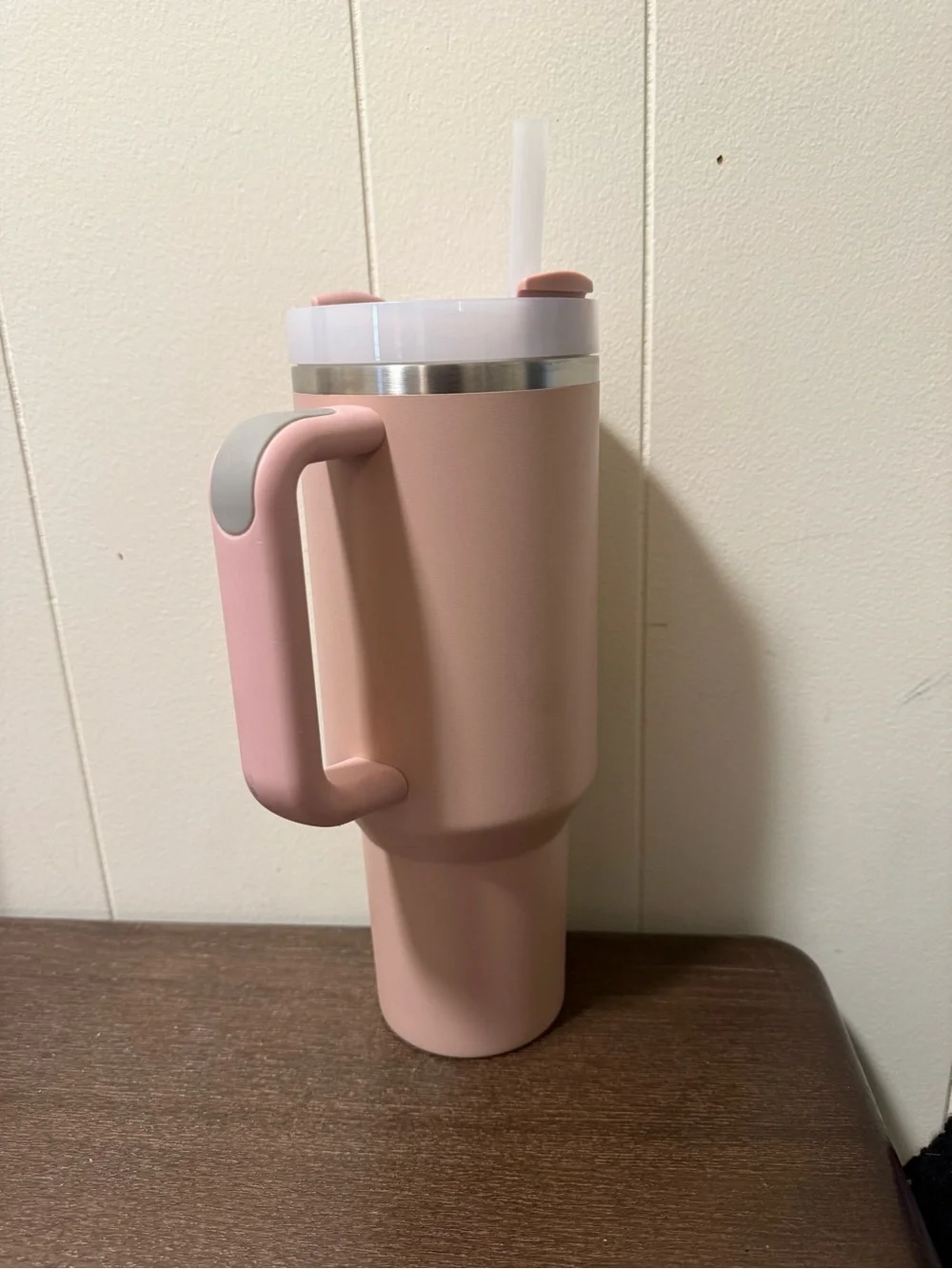 Stanley Powder Pink Insulated Travel Tumbler with Handle and Straw - Picture 2 of 4